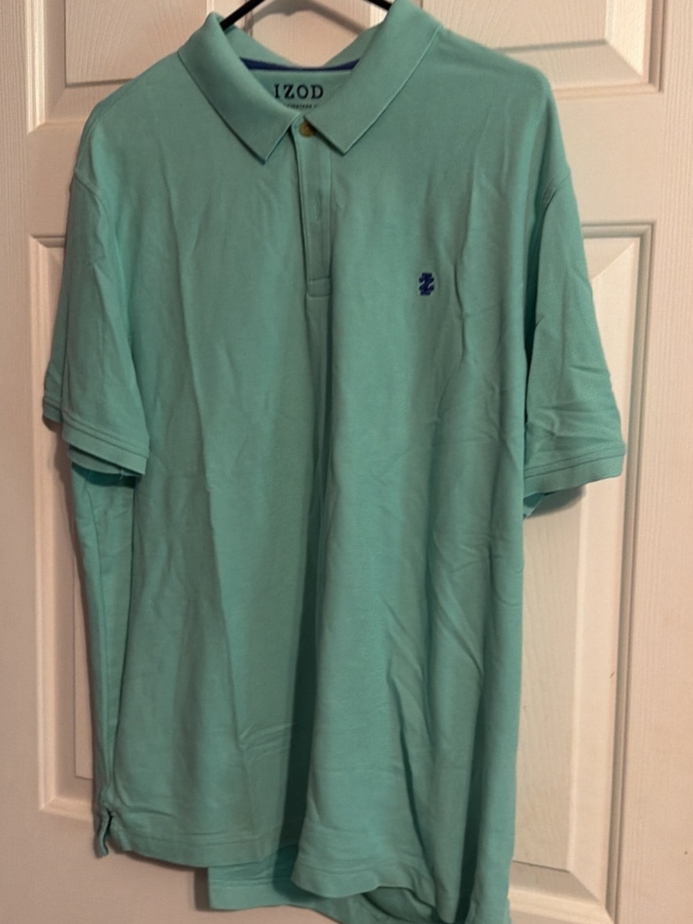 Izod Men’s Mint Polo in Light Teal with Navy Logo